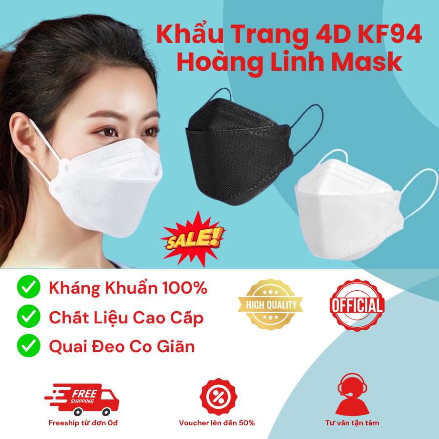 THÙNG 300 CHIẾC KHẨU TRANG 4D KF94 HOÀNG LINH MASK TÚI ZIP CHÍNH HÃNG 4 LỚP KHÁNG KHUẨN CHỐNG TIA UV