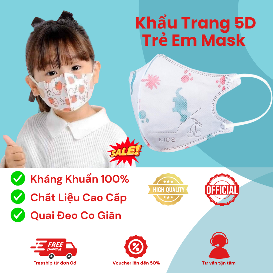 SET 100 CHIẾC KHẨU TRANG 5D TRẺ EM MASK TÚI ZIP KHÁNG KHUẨN THOÁNG KHÍ CHỐNG TIA UV AN TOÀN CHO BÉ