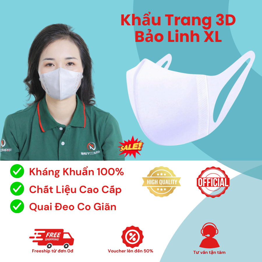 THÙNG 100 CHIẾC KHẨU TRANG 3D BẢO LINH XL MASK CHÍNH HÃNG CÔNG TY CHỐNG BỤI MỊN VÀ TIA UV