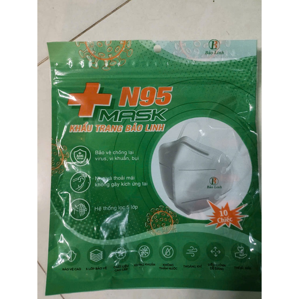 THÙNG 100 CHIẾC KHẨU TRANG N95 BẢO LINH KHÔNG VAN 5 LỚP TÚI ZIP KHÁNG KHUẨN CHÍNH HÃNG CHỐNG BỤI MỊN