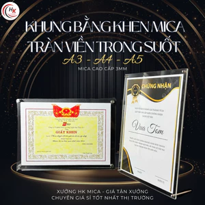 Khung Bằng Khen MICA Trong Suốt - Khung Ảnh Mica - Khung Bày Giấy Chứng Nhận A4 A3 A5 Treo Tường Để Bàn
