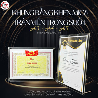 [KHÔNG IN] Khung Bằng Khen MICA Trong Suốt - Khung Ảnh Mica - Khung Bày Giấy Chứng Nhận A4 A3 A5 Treo Tường Để Bàn