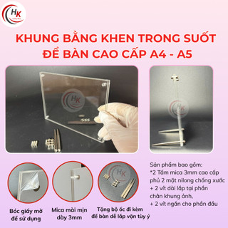 [KHÔNG IN] Khung Bằng Khen MICA Trong Suốt - Khung Ảnh Mica - Khung Bày Giấy Chứng Nhận A4 A3 A5 Treo Tường Để Bàn