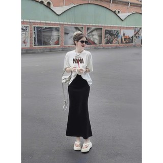 Bộ Áo Phông Nữ Chepol Form Rộng, In Chữ, Cổ Tròn, Phối Chân Váy, Chất Cotton( Áo Thun Trắng + Chân Váy Đuôi Cá)CP_12763