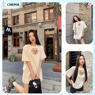 Áo thun Nữ Chepol in hình trái tim nổi cao cấp, áo phông chất cotton co dãn 2 chiều có bigsize 120kg CP_x4746