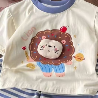Set bộ cộc tay hoạ tiết hoạt hình phối quần kẻ cho bé