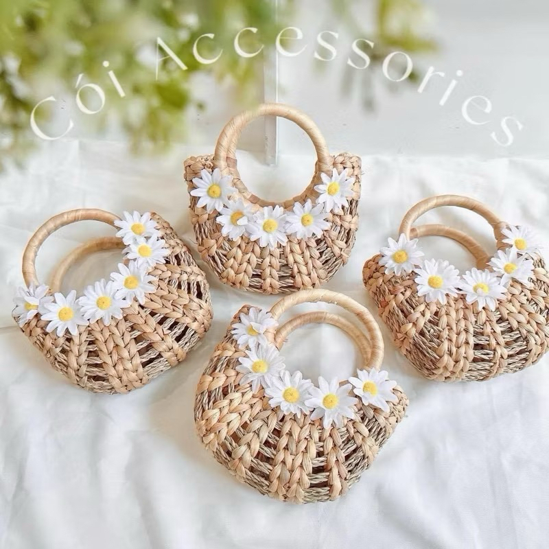 Túi cói túi lục bình xinh xắn cho Mẹ và bé phong cách Vintage đi biển, chụp ảnh decor, kiểu dáng siêu đẹp
