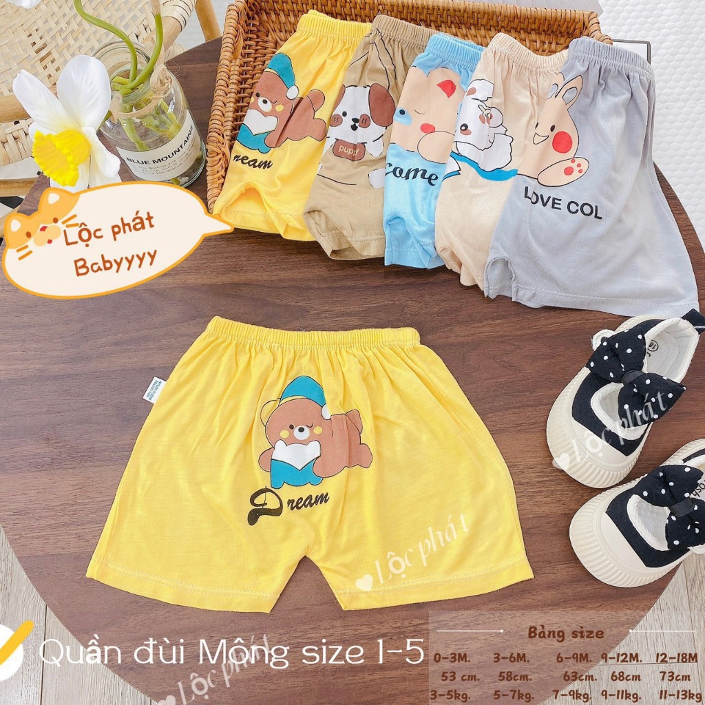 Quần chục đùi thun lạnh peptit mông thú nhiều màu cho bé từ 4-14kgkg saubabi