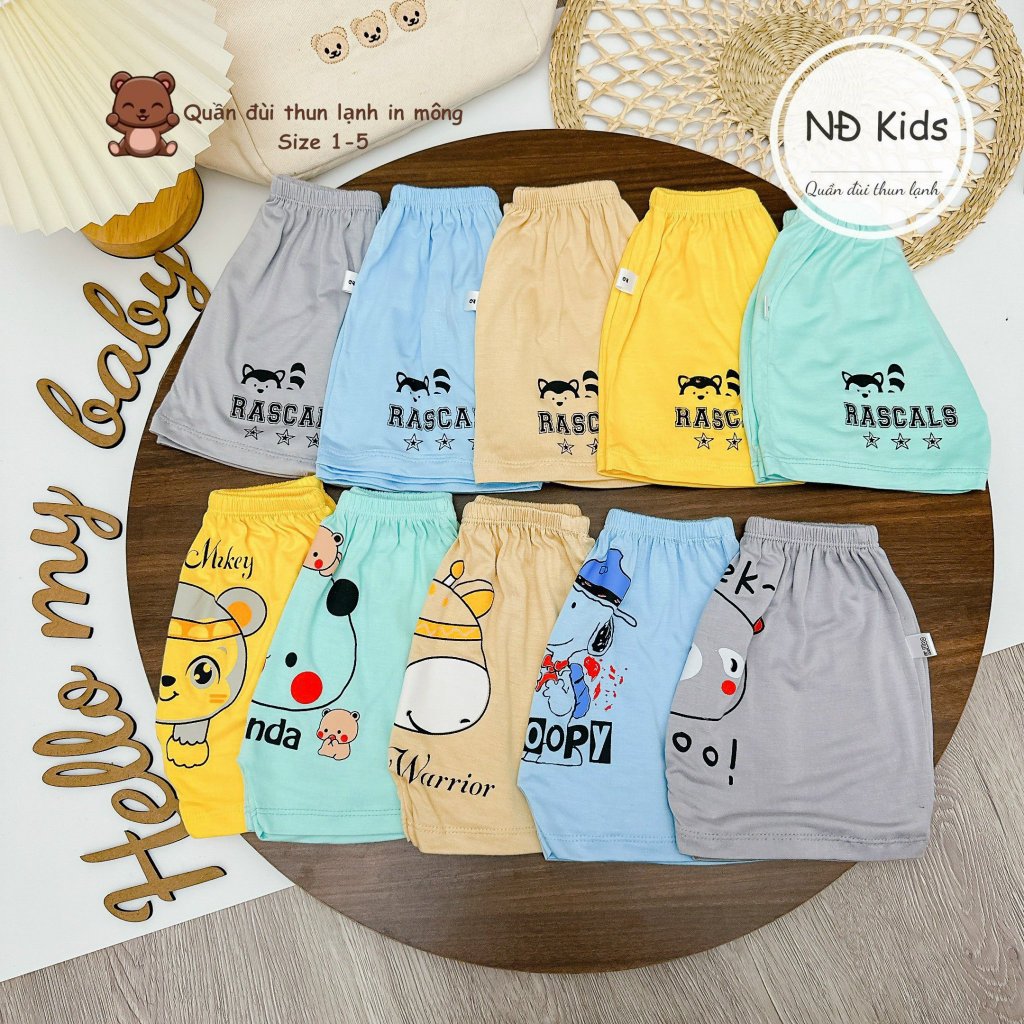 Quần chục đùi thun lạnh peptit mông thú nhiều màu cho bé từ 4-14kgkg saubabi