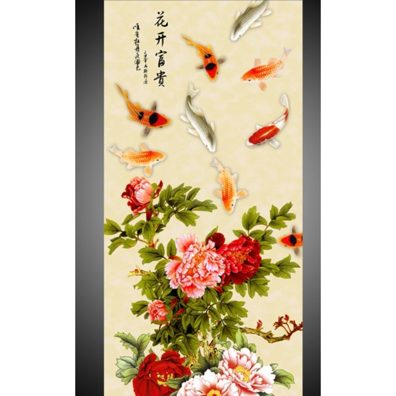 Rèm cuốn In Tranh Hoa mẫu đơn ko khoan