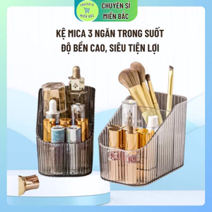 Kệ mica 3 ngăn trong suốt để bàn đựng mỹ phẩm cọ trang điểm, bút, son môi, khay đựng đồ mỹ phẩm trong suốt để bàn