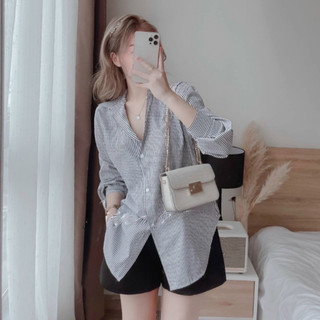 Set Sơ Mi Quần Đùi Bigsize Nữ Áo Somi Tay Dài Form Rộng Kèm Quần Short Lưng Chun (SM49+Q500)