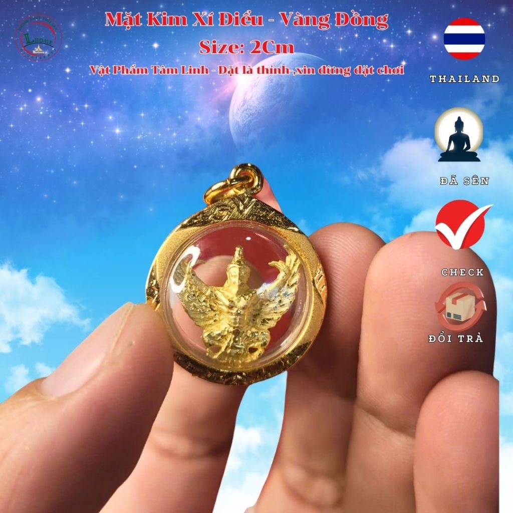 Mặt Dây Chuyền Kim Xí Điểu Vàng Đồng 5K – Kích Thước 2cm, Dáng Tròn Cổ Điển