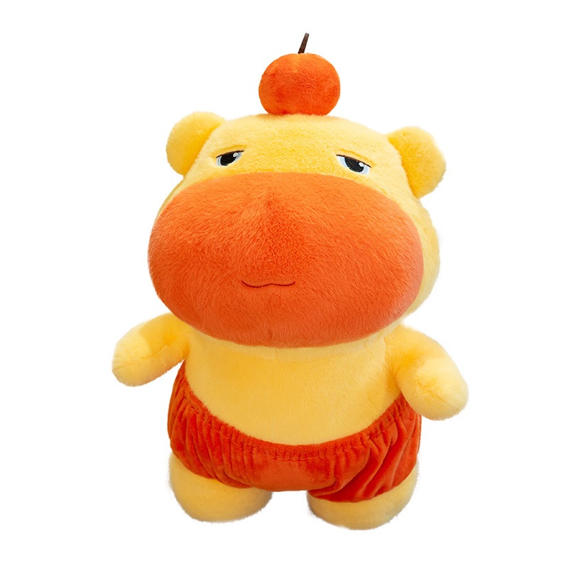 Gấu bông capybara lulu mặc quần cam ngộ nghĩnh đáng yêu, Capyabra gấu bông biểu cảm hài hước làm quà tặng vụi nhộn
