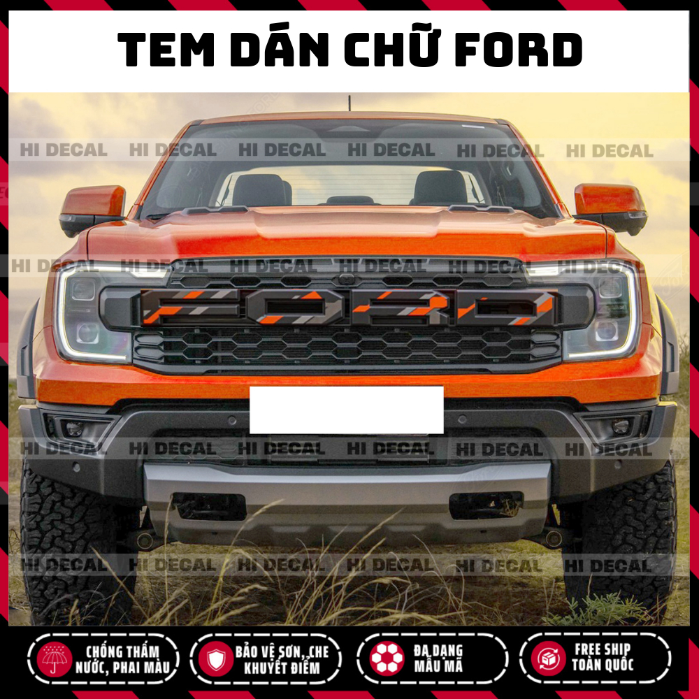 Tem chữ Ford dán mặt calang, decal dán calang Ford Raptor 2018 - 2026 trang trí tạo điểm nhấn bền màu xe zin
