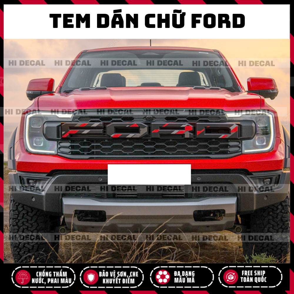 Tem chữ Ford dán mặt calang, decal dán calang Ford Raptor 2018 - 2026 trang trí tạo điểm nhấn bền màu xe zin