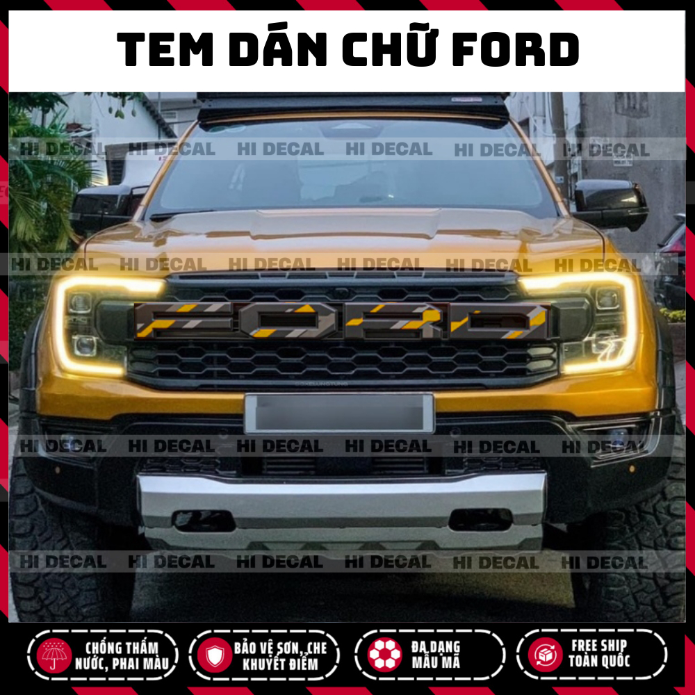 Tem chữ Ford dán mặt calang, decal dán calang Ford Raptor 2018 - 2026 trang trí tạo điểm nhấn bền màu xe zin