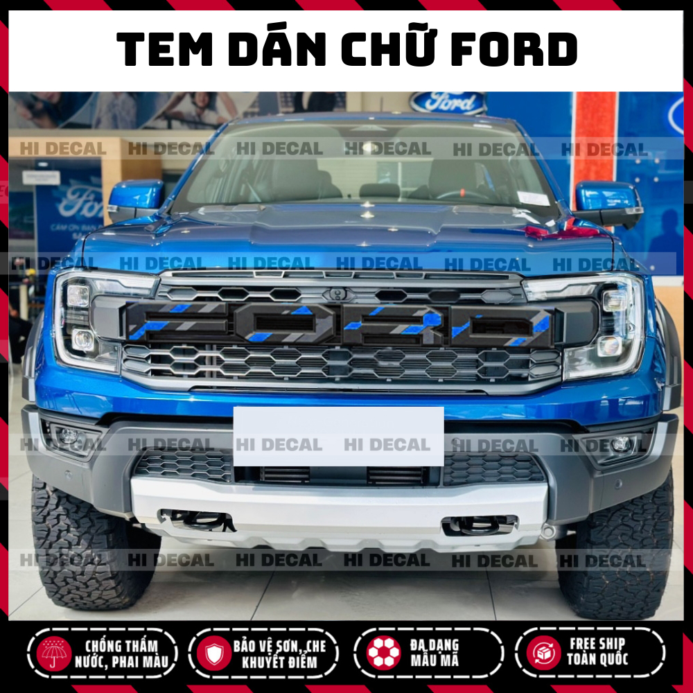 Tem chữ Ford dán mặt calang, decal dán calang Ford Raptor 2018 - 2026 trang trí tạo điểm nhấn bền màu xe zin