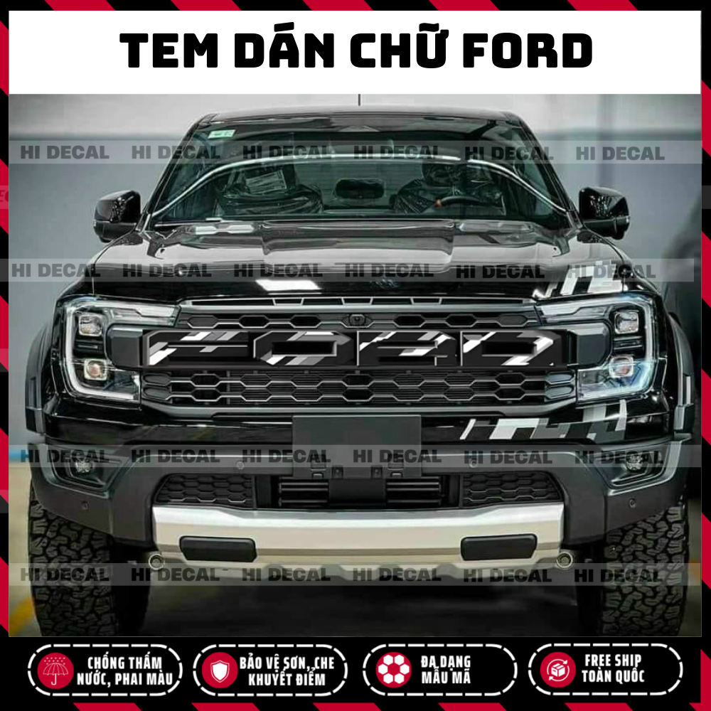 Tem chữ Ford dán mặt calang, decal dán calang Ford Ranger - Raptor trang trí tạo điểm nhấn bền màu, chống nước xe zin