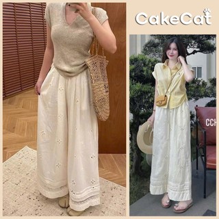 Quần Dài Ren Hoa Xô Chất Boi Quần Ống Rộng 2 Lớp Hàng QC Màu Beige 97cm Dễ Mặc Cakecat