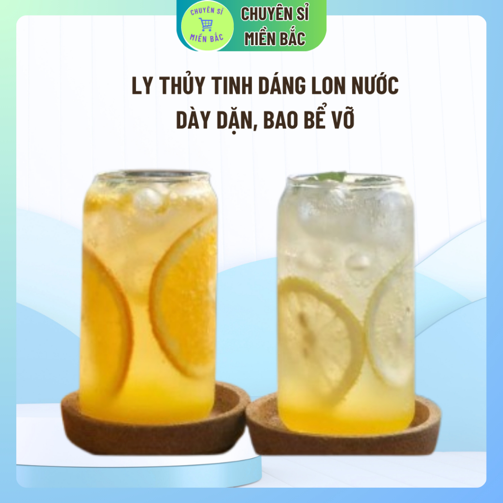 Ly thủy tinh dáng lon nước độc đáo, cốc thủy tinh chịu nhiệt dùng để làm sinh tố, nước ép, soda 475ml