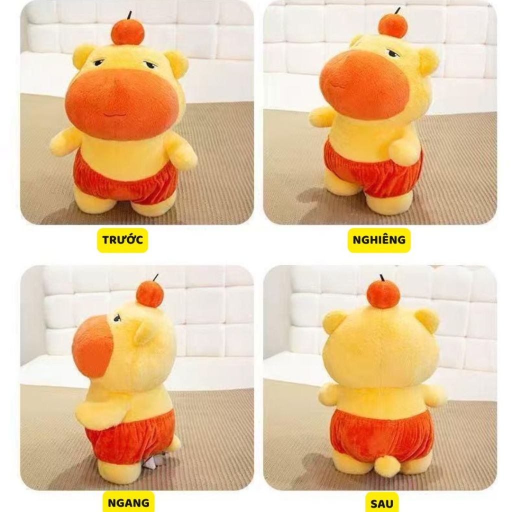 [ HÀNG SẴN ] Gấu bông capybara lulu mặc quần cam mặt biểu cảm ngộ ngĩnh đáng yêu, lulu capybara cam lông thỏ cao cấp