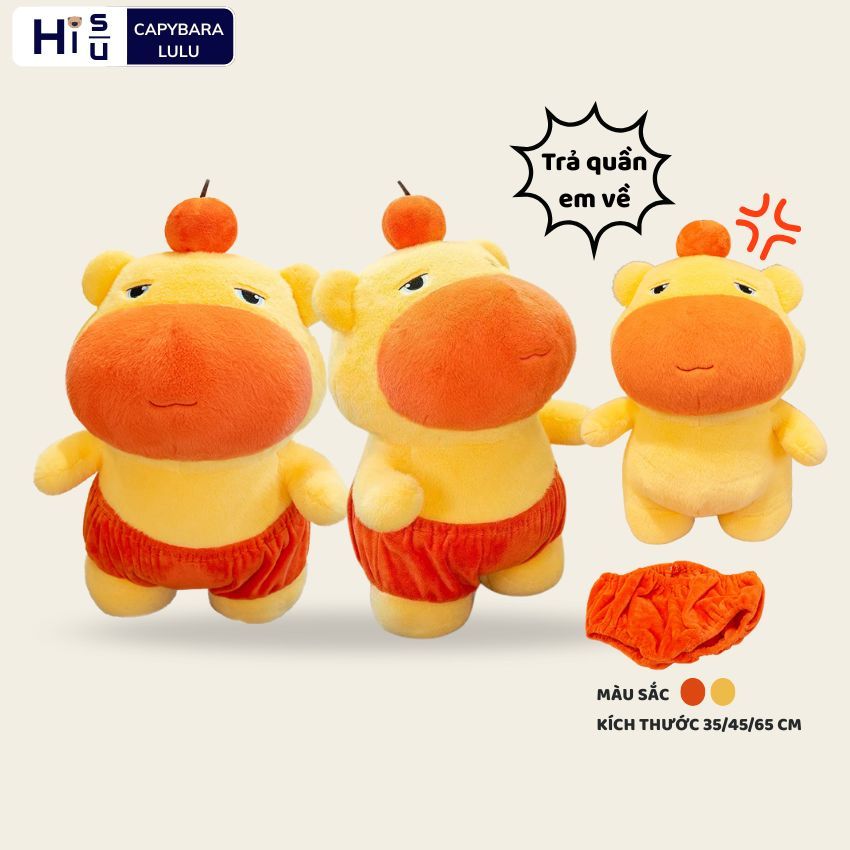 Gấu bông capybara lulu quần cam mặt ngộ nghĩnh đáng yêu, capybara màu cam mặc quần đầu cam dễ thương