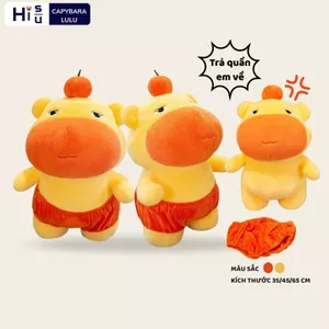 Gấu bông capybara lulu quần cam mặt ngộ nghĩnh đáng yêu, capybara màu cam mặc quần đầu cam dễ thương