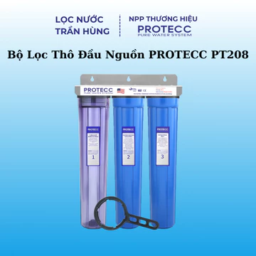 Bộ Lọc Thô Đầu Nguồn 20 Inch PROTECC PT208 - Lọc Tổng Sinh Hoạt, Chung Cư, Lưu Lượng Lớn