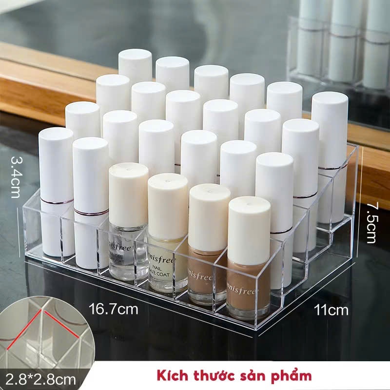 Khay Đựng Mỹ Phẩm 24 Ô Dễ Dàng Phân Loại,Kệ Đựng Mỹ Phẩm Chắc Chắn Sang Trọng - KỆ SON MÔI ĐỂ BÀN NHIỀU Ô MIKA TRONG