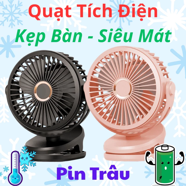 Quạt Tích Điện Mini Kẹp Bàn Văn Phòng, Đèn LED, Pin Trâu Cao Cấp – Quạt Để Bàn Tiện Dụng Sạc Type-C