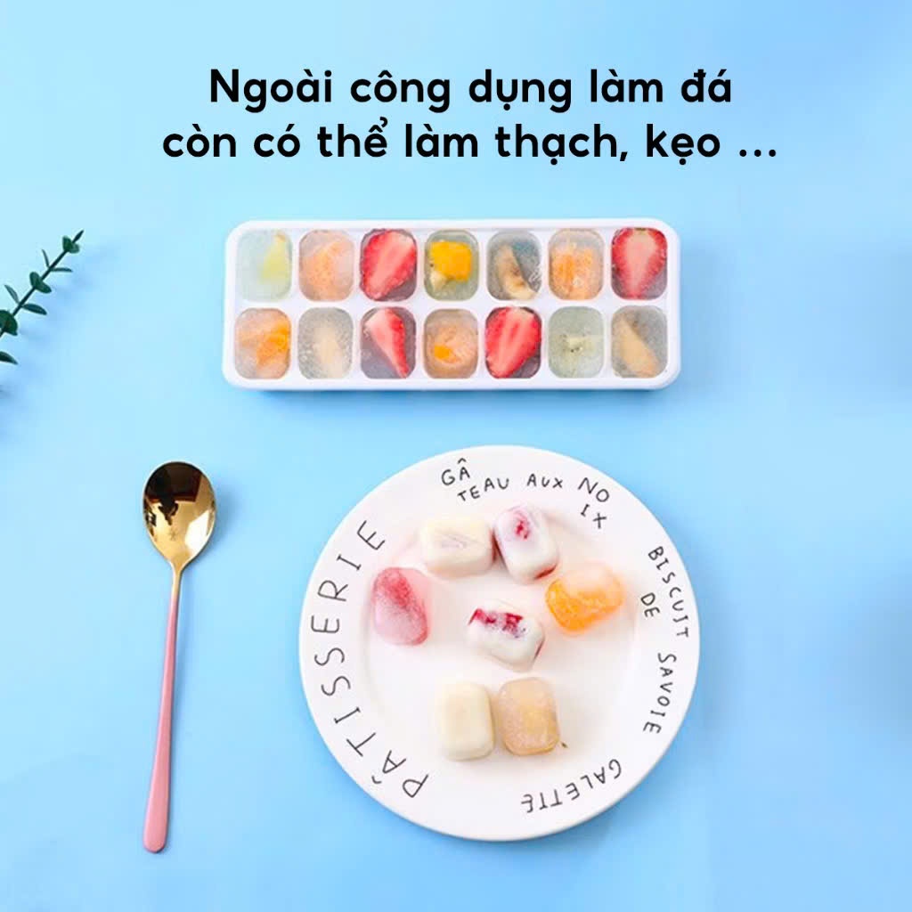 Khay Đá 14 Ô Đế Mềm Dễ Lấy Đá Không Gãy,Khay Đá Đế Silicon Có Nắp Đậy Thông Minh - KHAY ĐÁ SILICON CÓ NẮP ĐẬY CAO CẤP