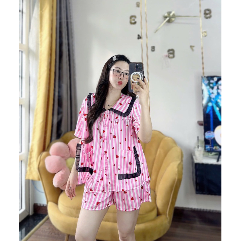 Bộ đùi tiểu thư cổ bèo baby doll 2 túi pijama dễ thương lụa latin