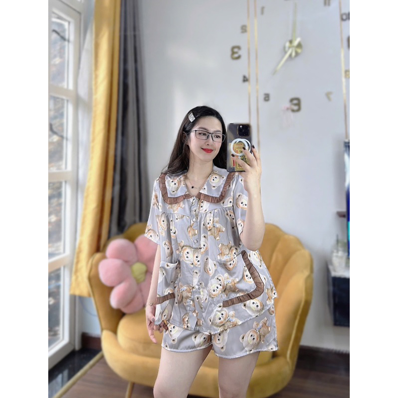 Bộ đùi tiểu thư cổ bèo baby doll 2 túi pijama dễ thương lụa latin