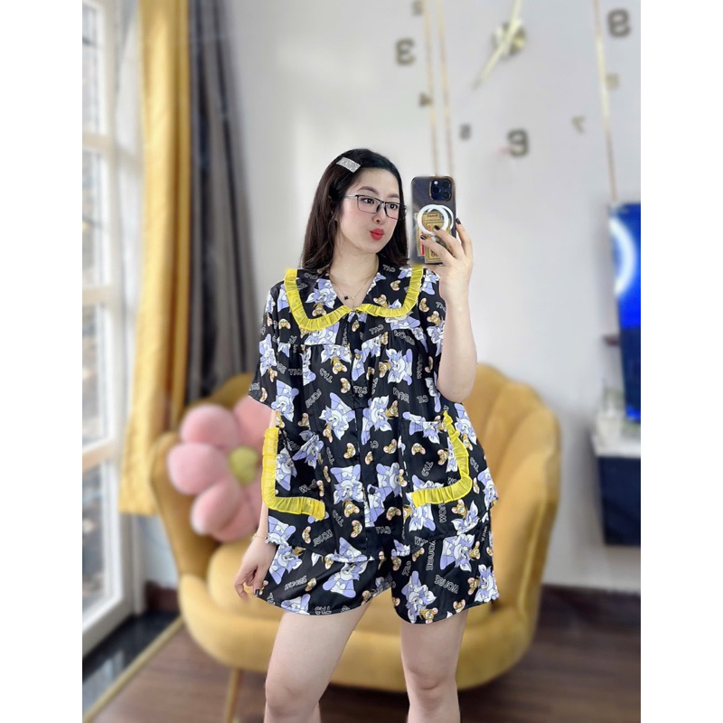 Bộ đùi tiểu thư cổ bèo baby doll 2 túi pijama dễ thương lụa latin