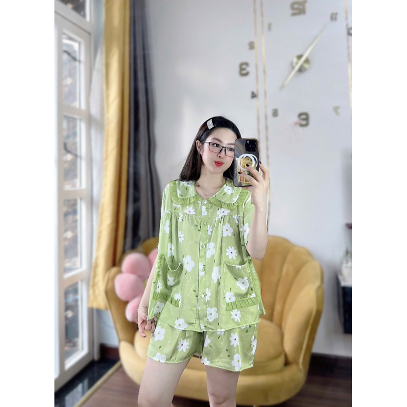 Bộ đùi tiểu thư cổ bèo baby doll 2 túi pijama dễ thương lụa latin