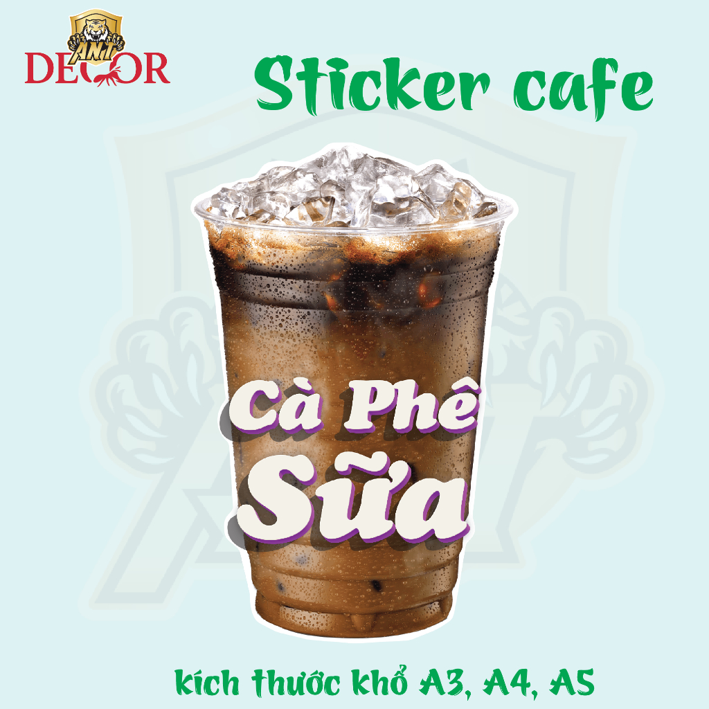 Decal Cà Phê SỮA sẵn keo chống nước trang trí xe nước