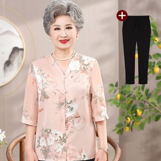 Áo sơ mi giữa tuổi trung niên và tuổi già, áo sơ mi mùa hè của bà