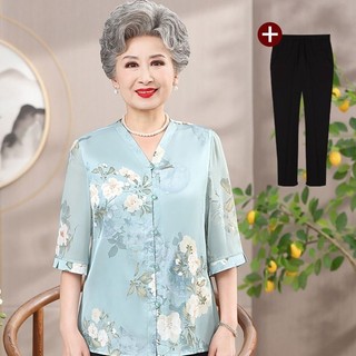 Áo sơ mi giữa tuổi trung niên và tuổi già, áo sơ mi mùa hè của bà