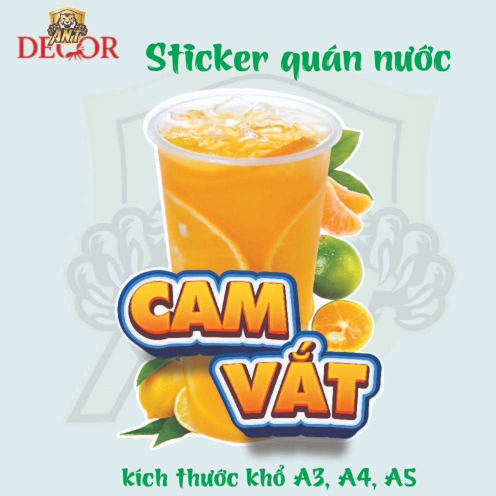 Decal Dán Nước Cam Ép – Nhãn Dán Trang Trí Xe Nước Cam, Ly Nước Ép – Bền Đẹp, Chống Nước, Dễ Dán