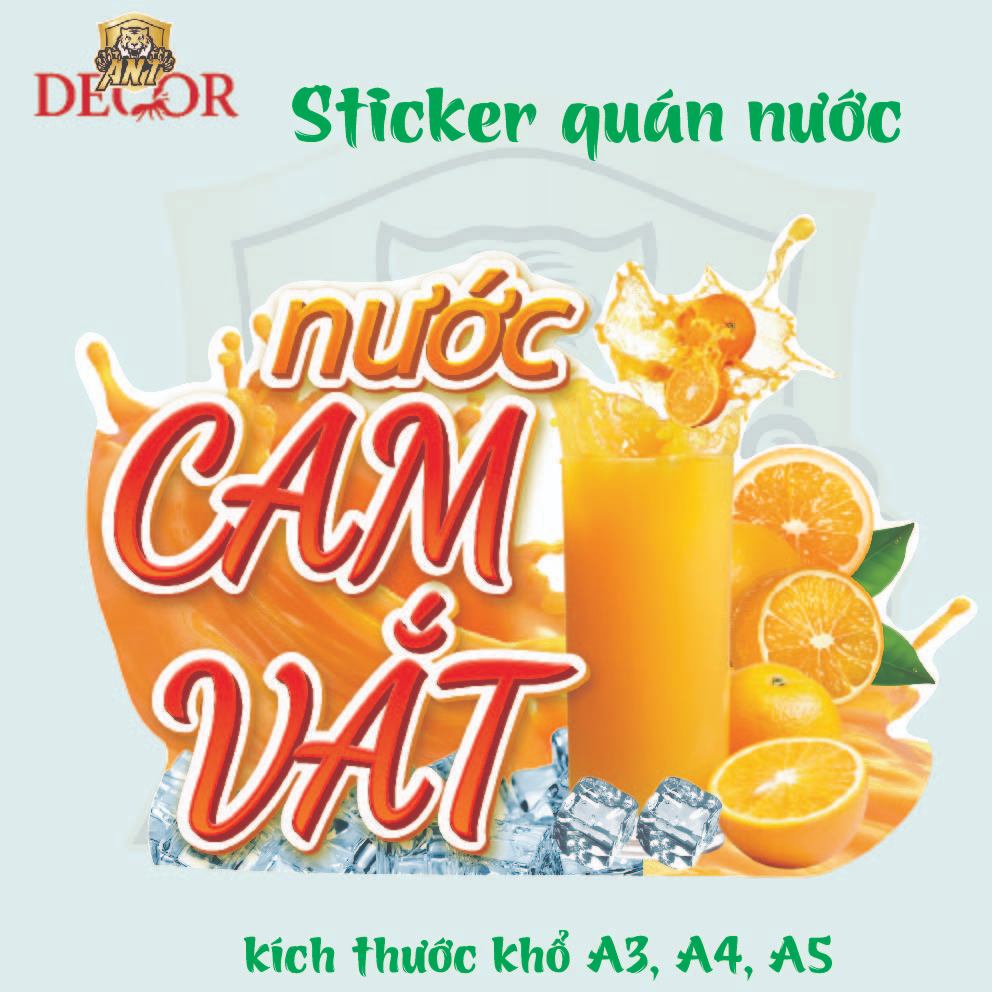 Decal Dán Nước Cam Ép – Nhãn Dán Trang Trí Xe Nước Cam, Ly Nước Ép – Bền Đẹp, Chống Nước, Dễ Dán