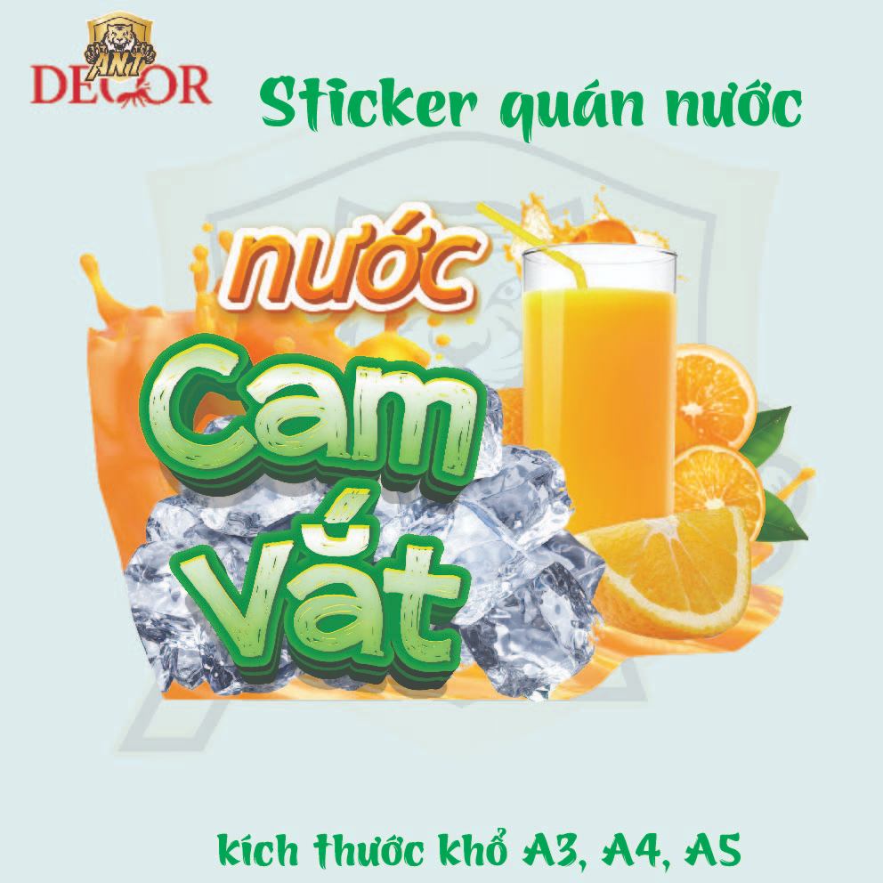 Decal Dán Nước Cam Ép – Nhãn Dán Trang Trí Xe Nước Cam, Ly Nước Ép – Bền Đẹp, Chống Nước, Dễ Dán