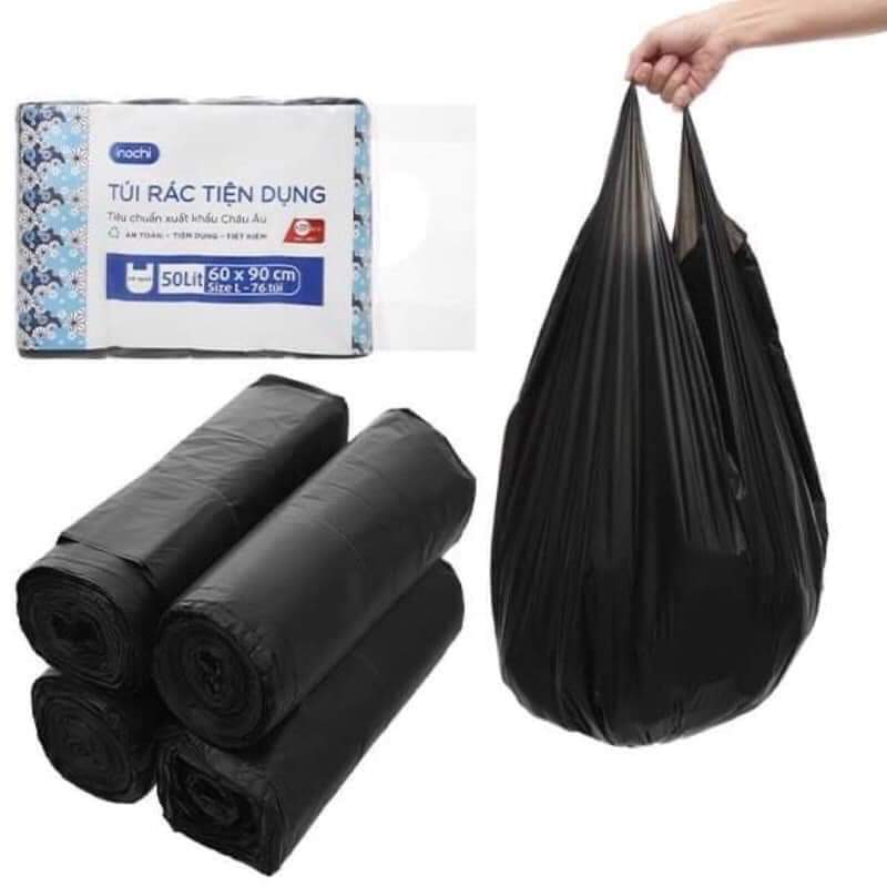 Lô 4 cuộn túi rác tự hủy Inochi, có quai xách tiện lợi,. dẻo dai khó ...