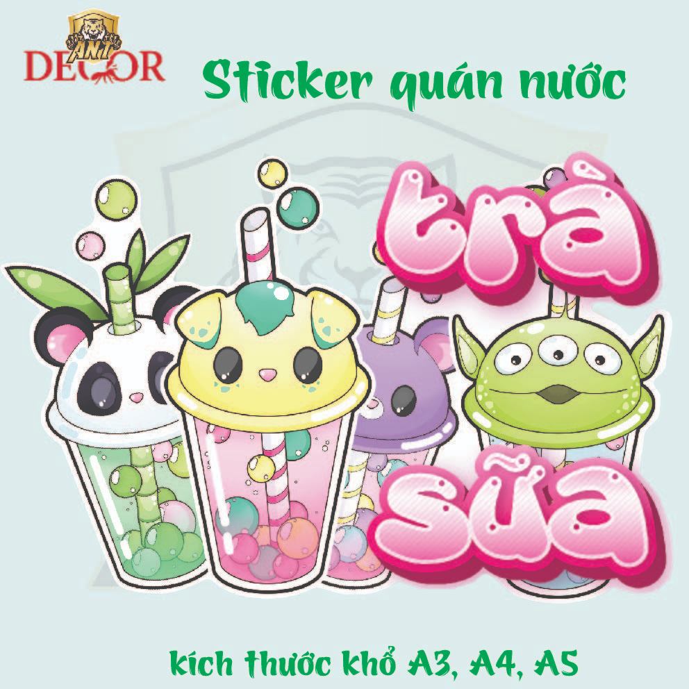 Decal TRÀ SỮA – Nhãn Dán Trang Trí Xe Bán Trà Sữa, Quầy Nước – Dễ Dán, Bền Đẹp, Chống Nước