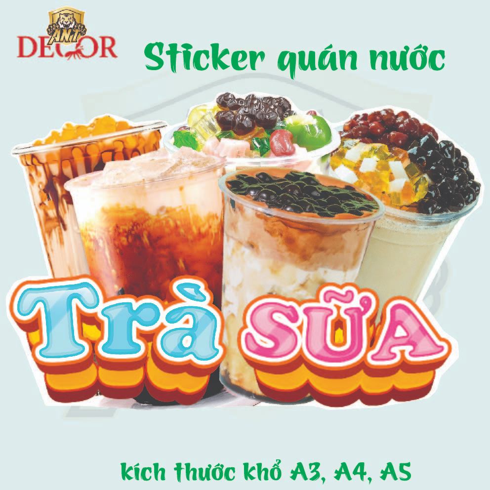 Decal TRÀ SỮA – Nhãn Dán Trang Trí Xe Bán Trà Sữa, Quầy Nước – Dễ Dán, Bền Đẹp, Chống Nước