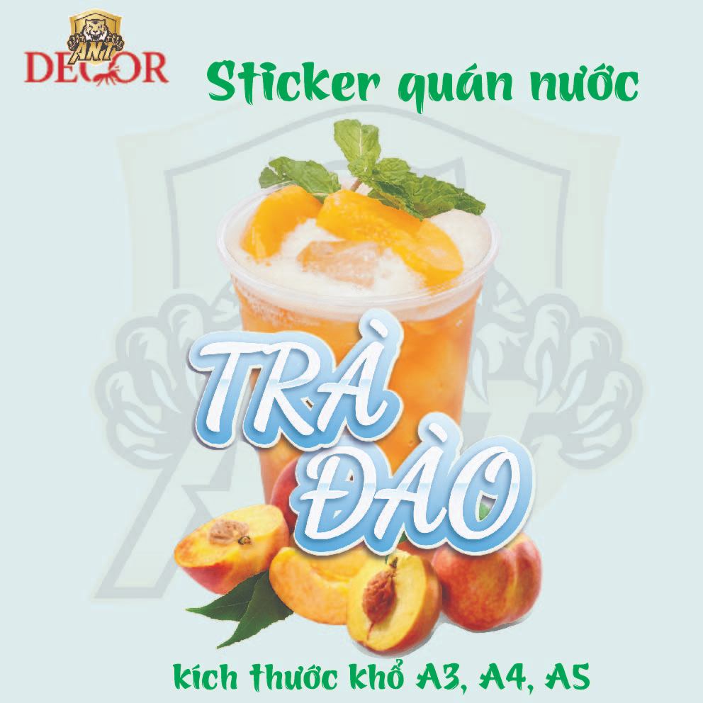 Decal Dán TRÀ TRÁI CÂY, Nhãn Dán Trang Trí Quầy Nước, Xe Nước – Chống Nước, Dễ Dán, Màu Sắc Bắt Mắt
