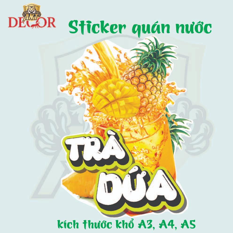 Decal Dán Trà DỨA – Nhãn Dán Trang Trí Xe Nước Giải Khát – Dễ Dán, Bền Đẹp, Chống Nước