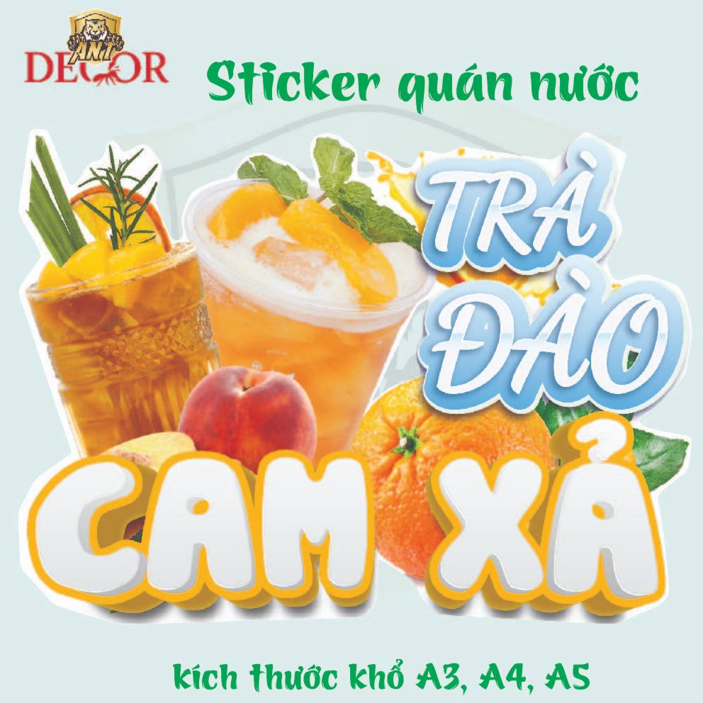 Decal Dán Trà Đào – Nhãn Dán Trang Trí Xe Nước Giải Khát – Chống Nước Đẹp Mắt, Bền Màu, Chống Nước