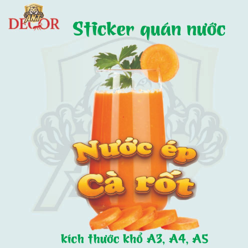 Decal NƯỚC ÉP – Nhãn Dán Trang Trí Xe Nước, Quầy Giải Khát – Màu Sắc Tươi Sáng, Dễ Dán, Chống Nước