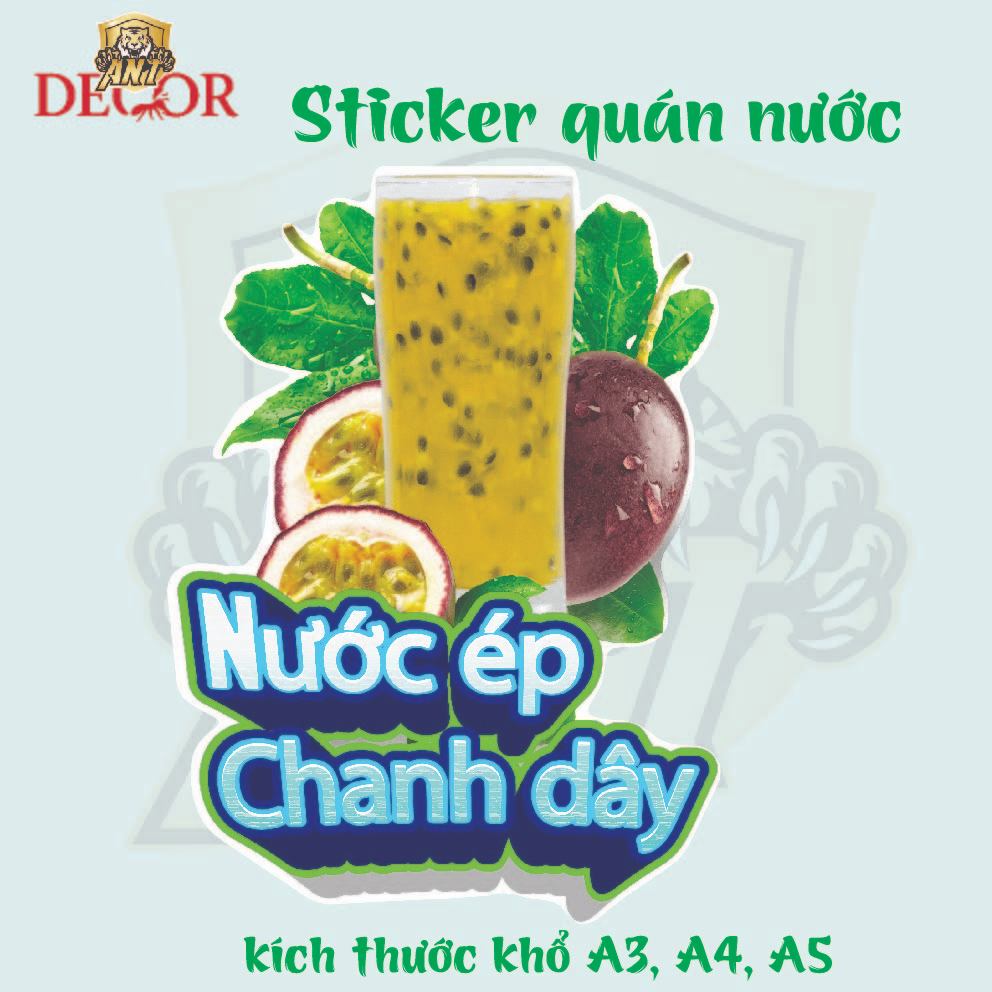 Decal NƯỚC ÉP – Nhãn Dán Trang Trí Xe Nước, Quầy Giải Khát – Màu Sắc Tươi Sáng, Dễ Dán, Chống Nước